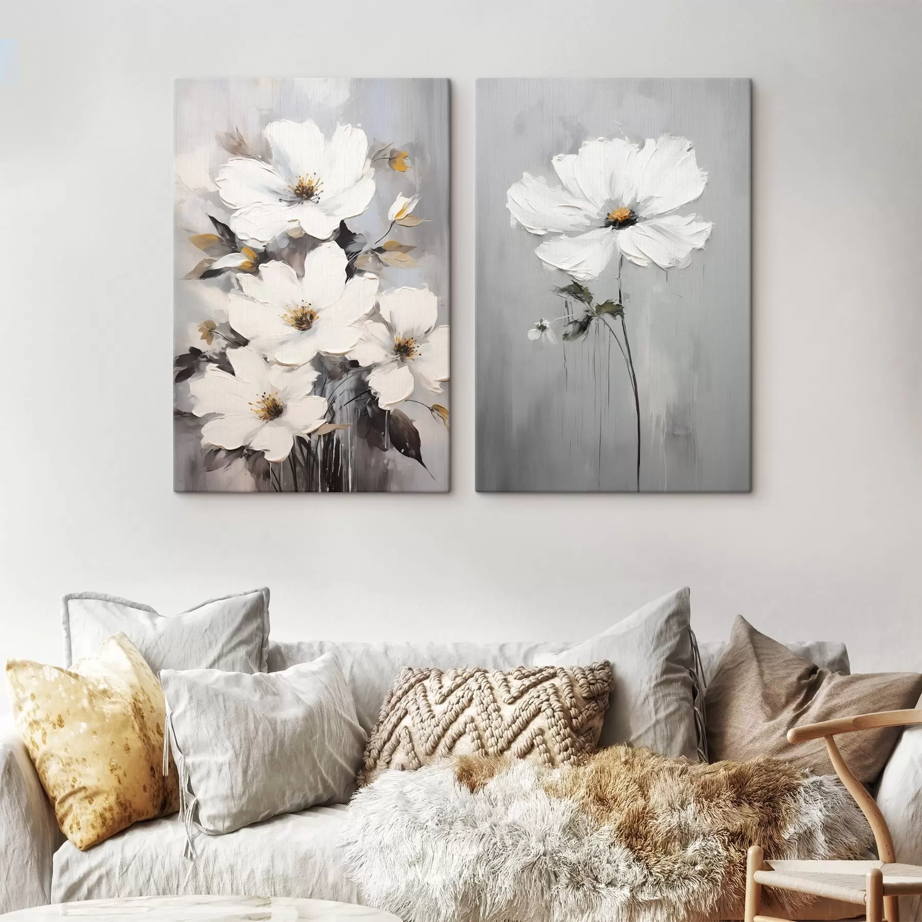 carta da parati Composizione artistica con fiori bianchi e superficie strutturata in stile minimalista nr. m00574