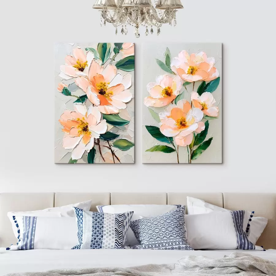 carta da parati Dipinto in stile Impasto che combina un grande bouquet e singoli fiori nr. m00579