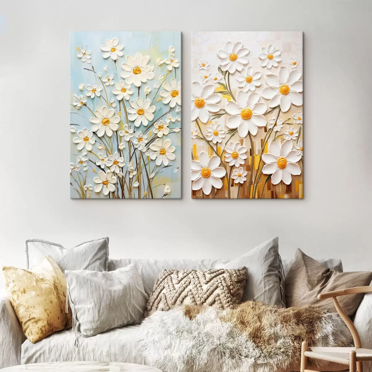 carta da parati Fiori di sole: duetto artistico con margherite volumetriche e accenti gialli nr. m00580