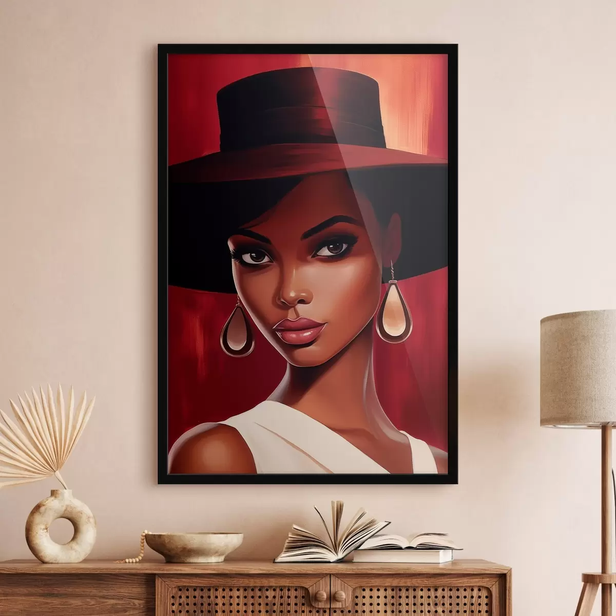 Poster Donna con cappello e orecchini f45322