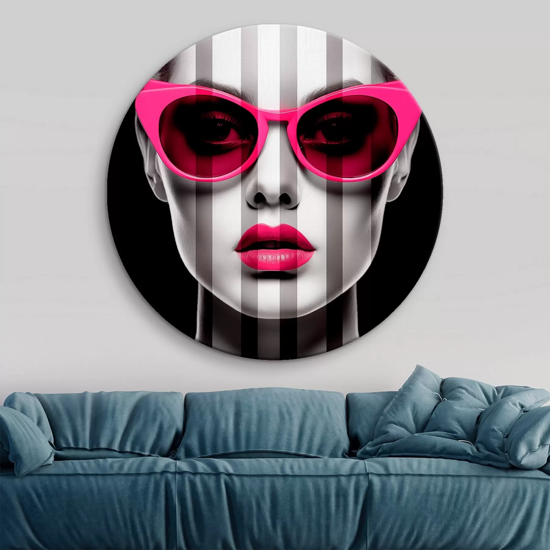 carta da parati Donna con occhiali rosa a righe bianche e nere nr. r45315