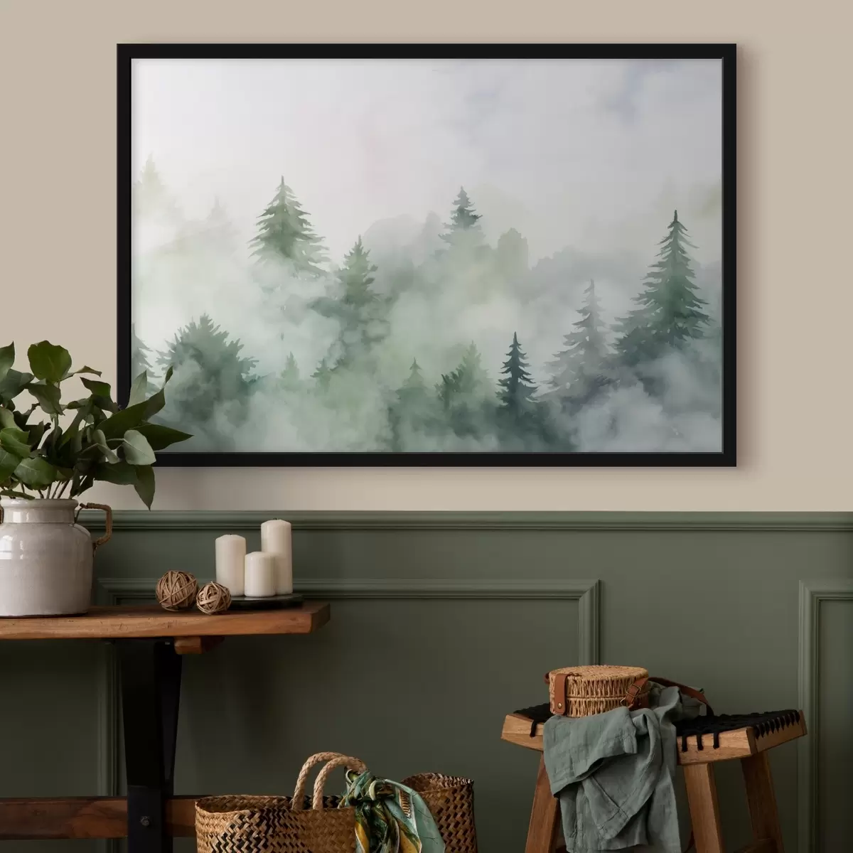 Poster Foresta nella nebbia ad imitazione dell'acquerello f45343