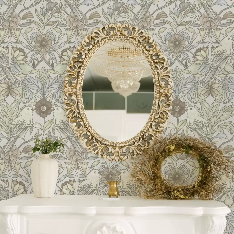 carta da parati Uccelli Art Nouveau e fiori stilizzati in pastello nr. a00385