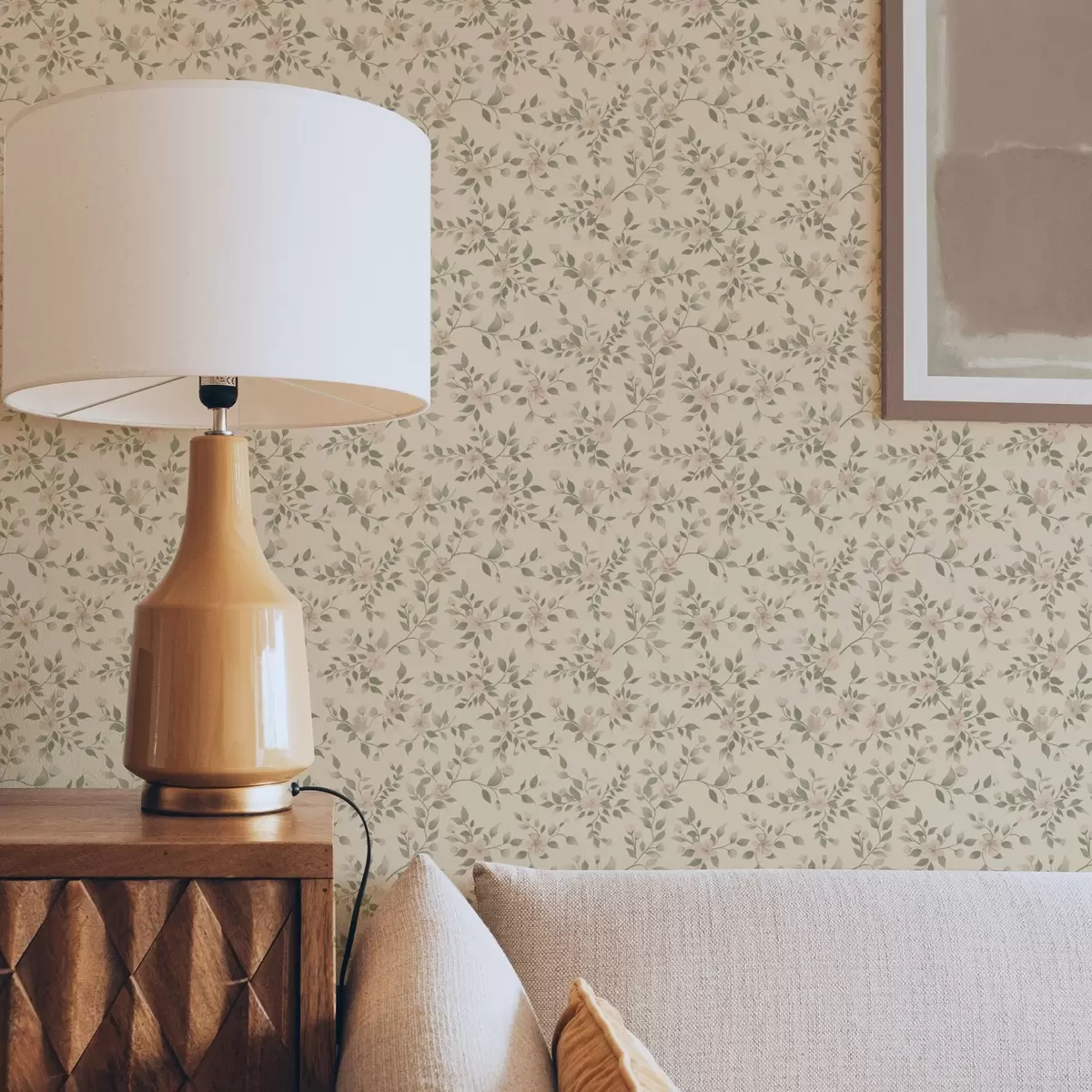 Carta da parati Delicati rami di fiori pastello su sfondo beige a00390