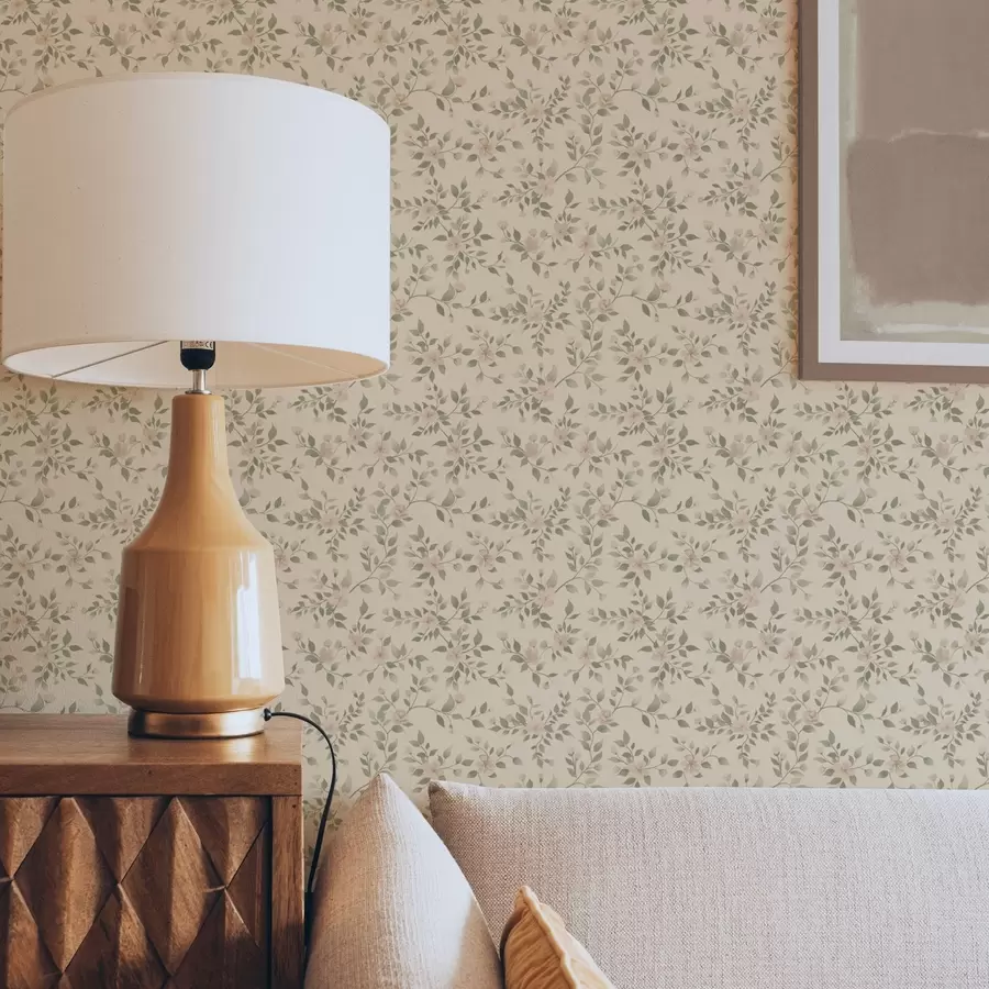 carta da parati Delicati rami di fiori pastello su sfondo beige nr. a00390