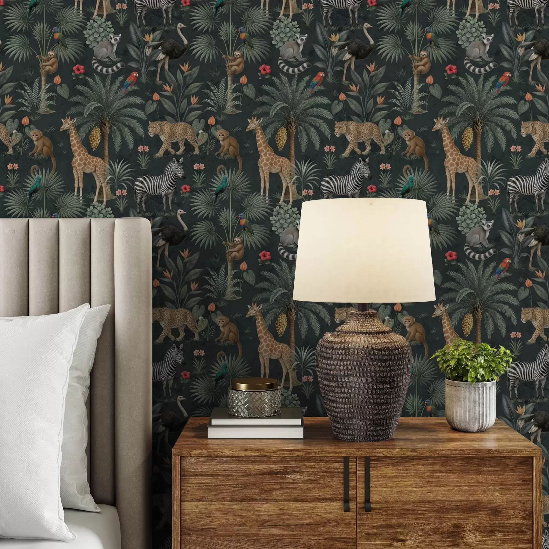 carta da parati Animali tropicali realistici tra le piante nr. a00427