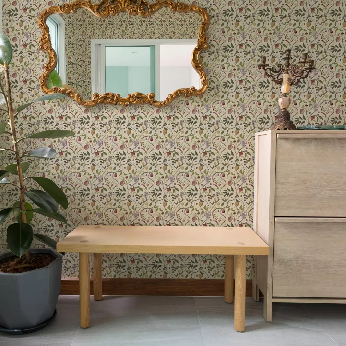 Carta da parati Disegno di frutta con bacche, rami e fiori a00428