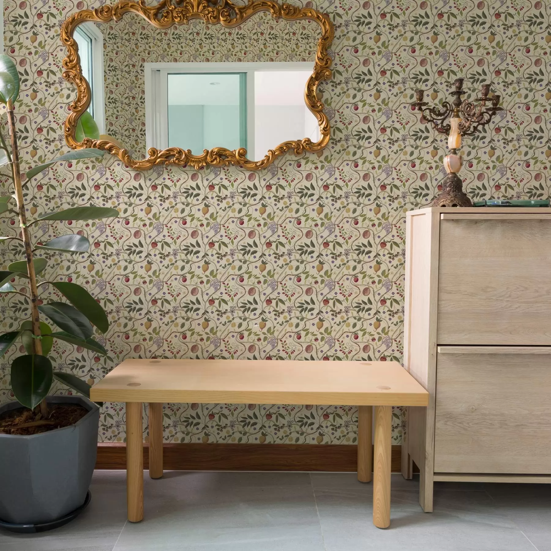 carta da parati Disegno di frutta con bacche, rami e fiori nr. a00428