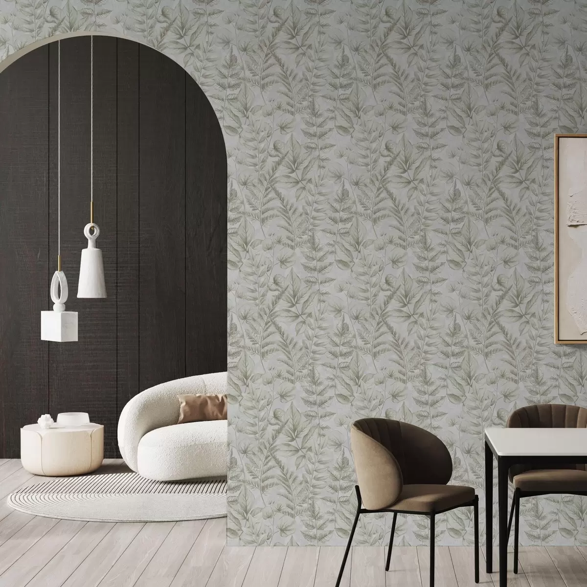 Carta da parati Foglie morbide e pastello in stile botanico acquerellato a00437