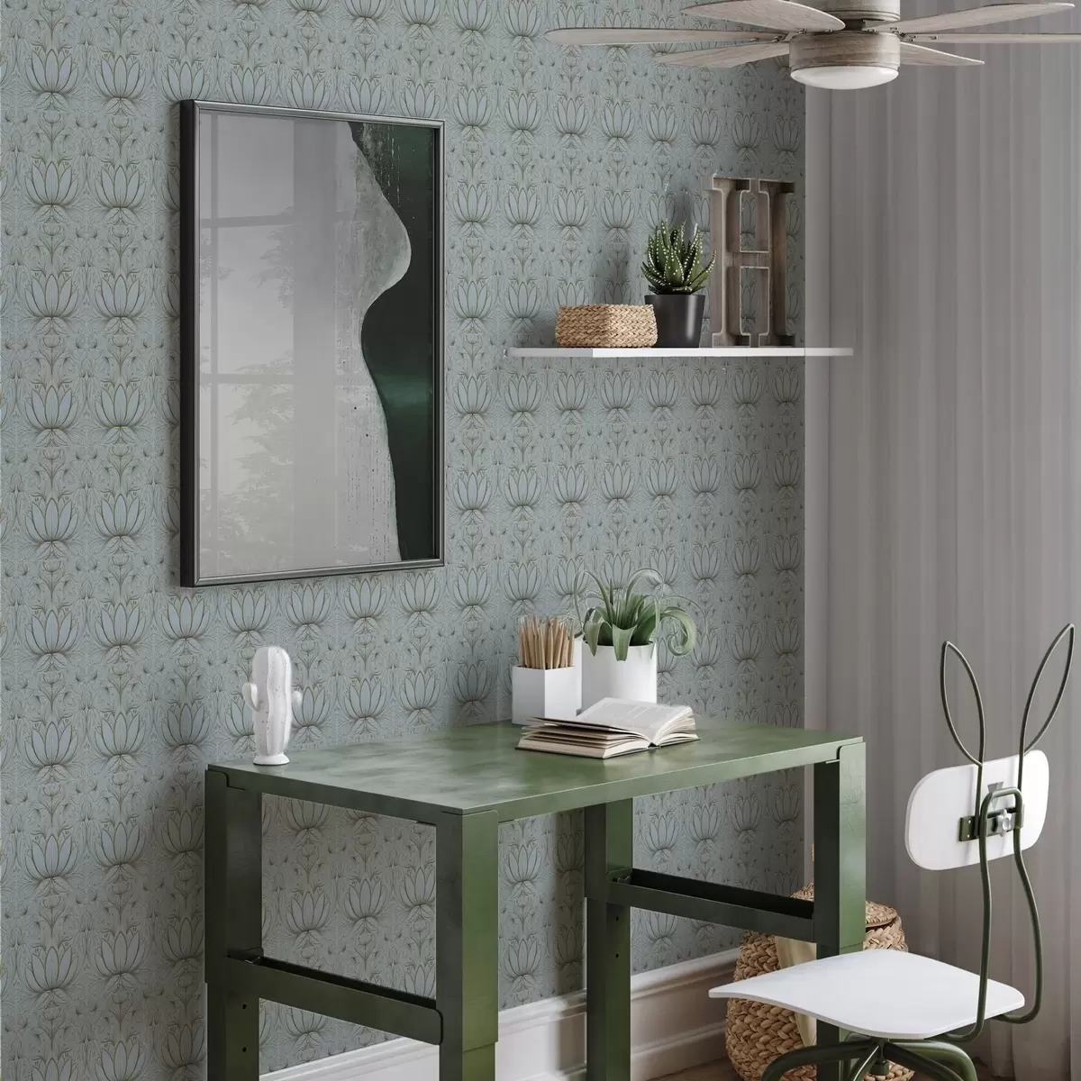 Carta da parati Ornamento a forma di loto nei colori turchese e giallo a00439