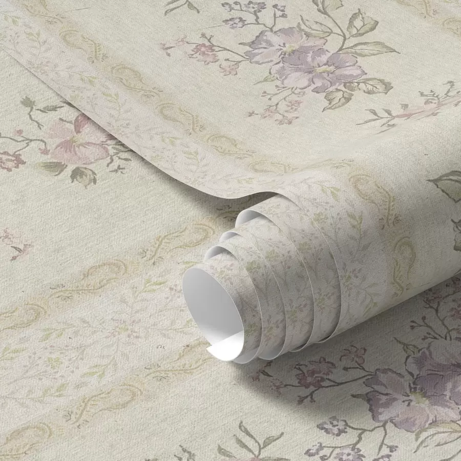 carta da parati Fiori vintage su sfondo a righe con ornamento nr. a00440