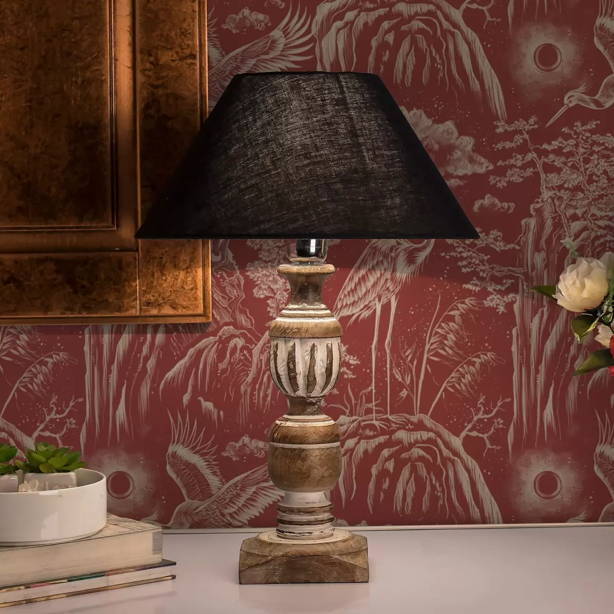 Carta da parati Aironi, montagne e nuvole nello stile dell'incisione giapponese a00458