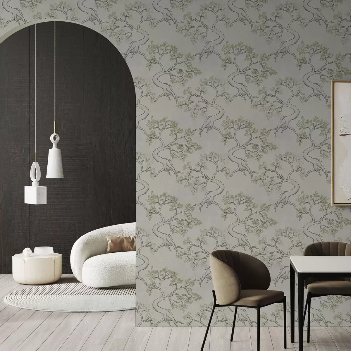 Carta da parati Alberi monocromatici con tronchi ricurvi e fantasiosi a00468