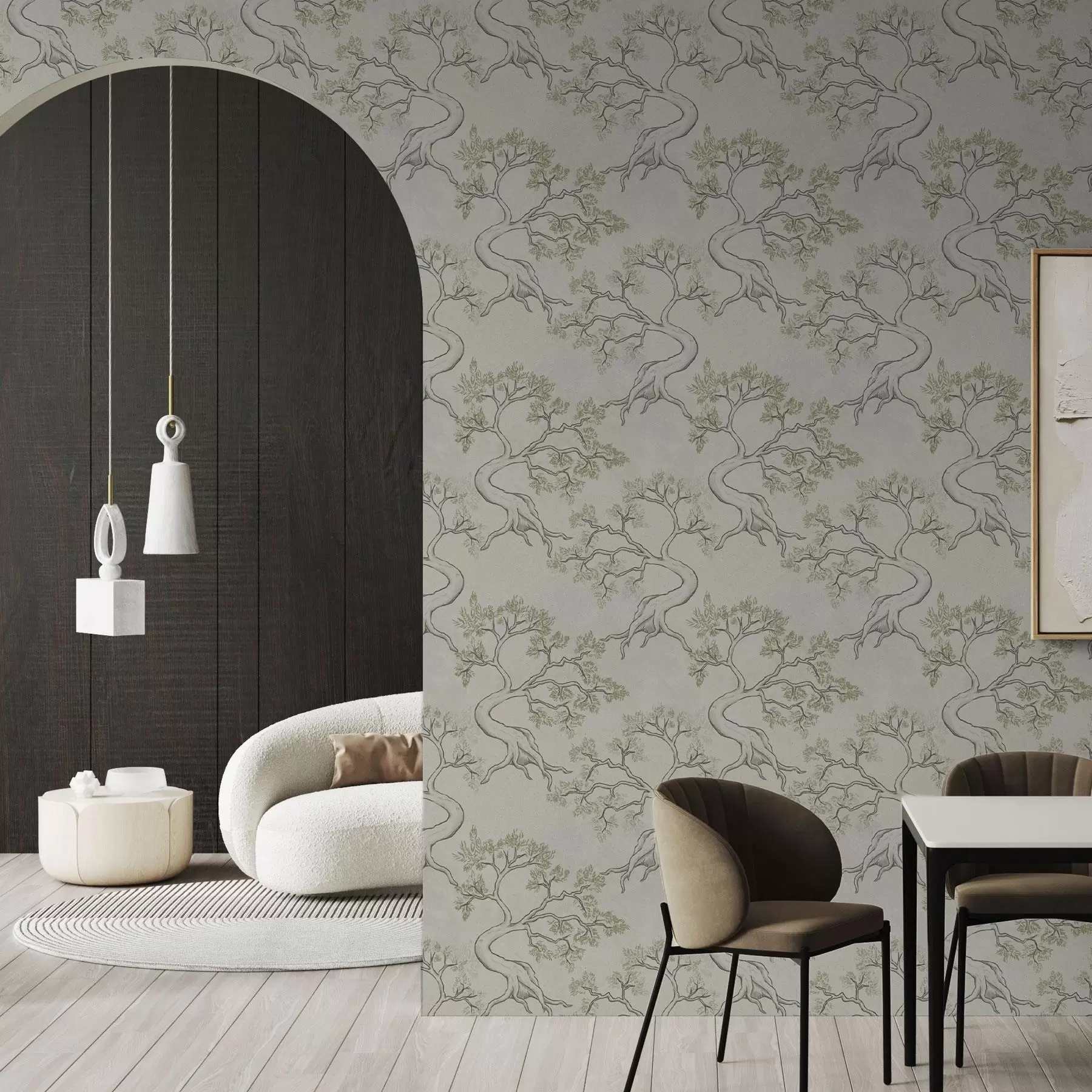 carta da parati Alberi monocromatici con tronchi ricurvi e fantasiosi nr. a00468