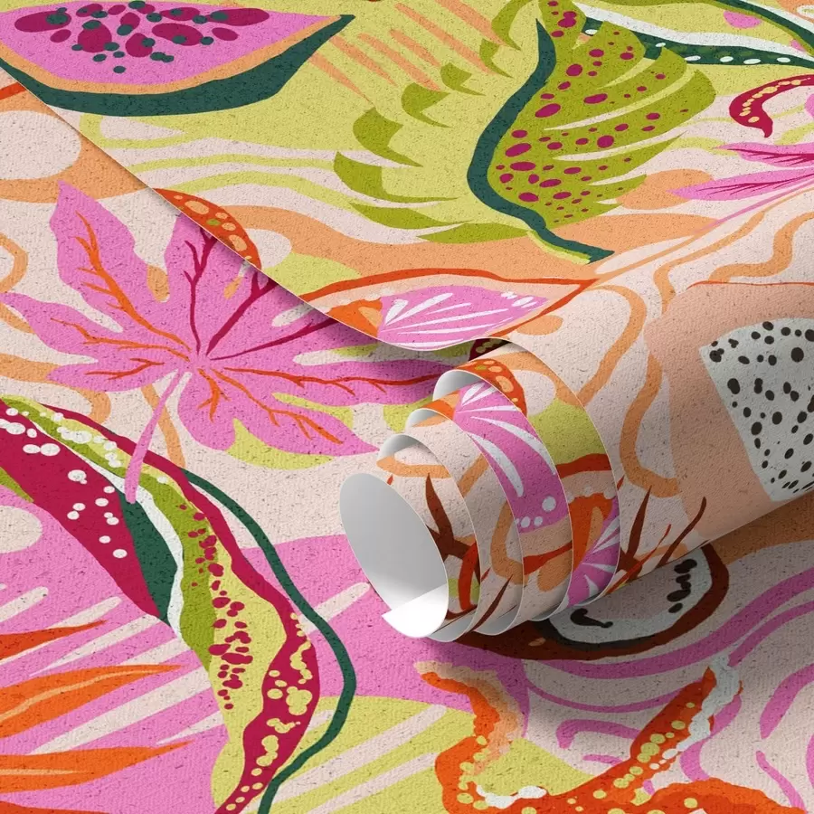 carta da parati Frutti esotici, foglie e camaleonti in stile tropicale nr. a00469