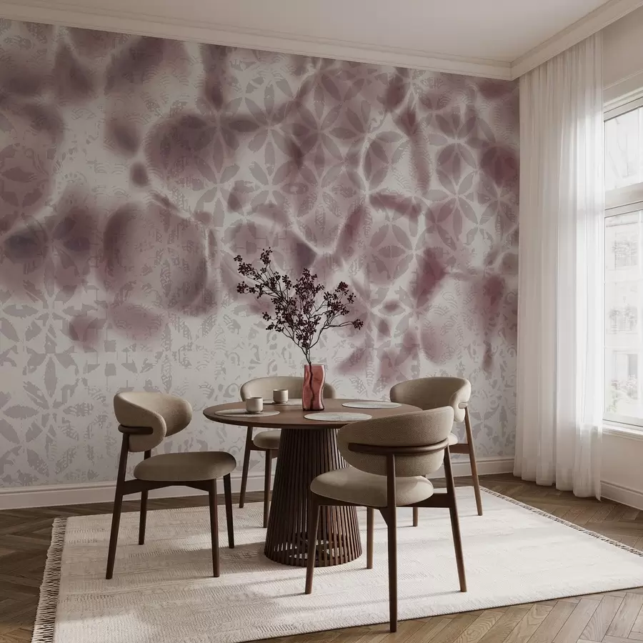 carta da parati Arte astratta con stampa floreale a bordo, effetto sbiadito e sfocato, che crea un'atmosfera morbida e sognante nr. w09322v1