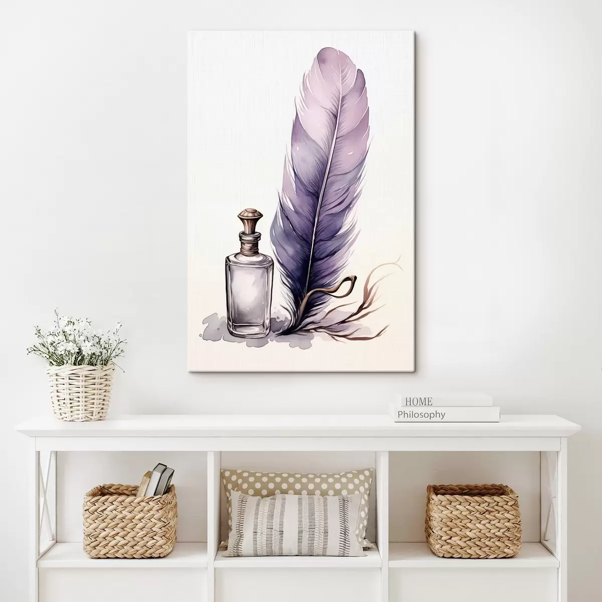 carta da parati Illustrazione ad acquerello di una piuma e di una bottiglia di inchiostro in vetro nr. s45410