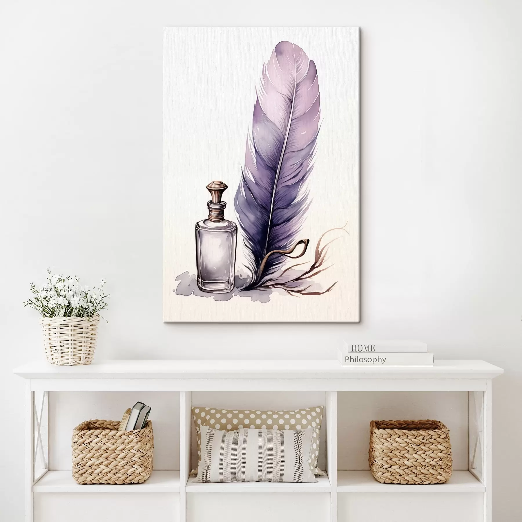 carta da parati Illustrazione ad acquerello di una piuma e di una bottiglia di inchiostro in vetro nr. s45410