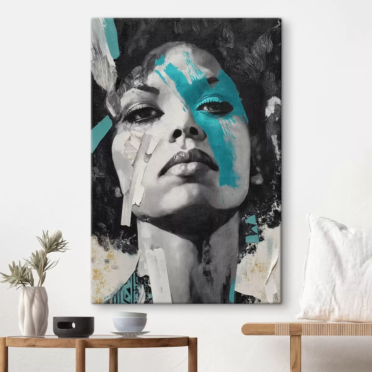 carta da parati Ritratto a tecnica mista con frammenti di colore e texture nr. s45416