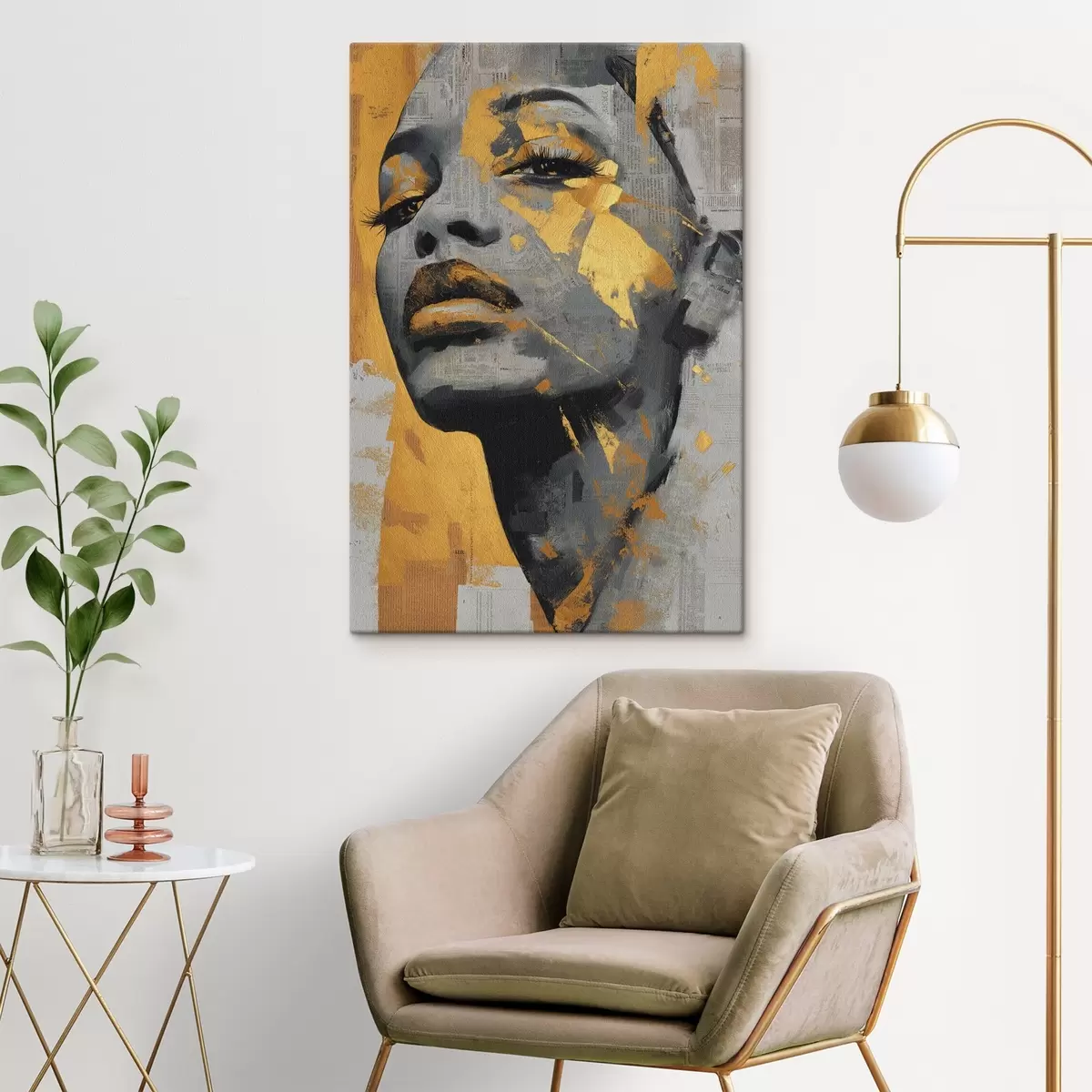 carta da parati Ritratto a tecnica mista con frammenti di giornale e pennellate decorative nr. s45419