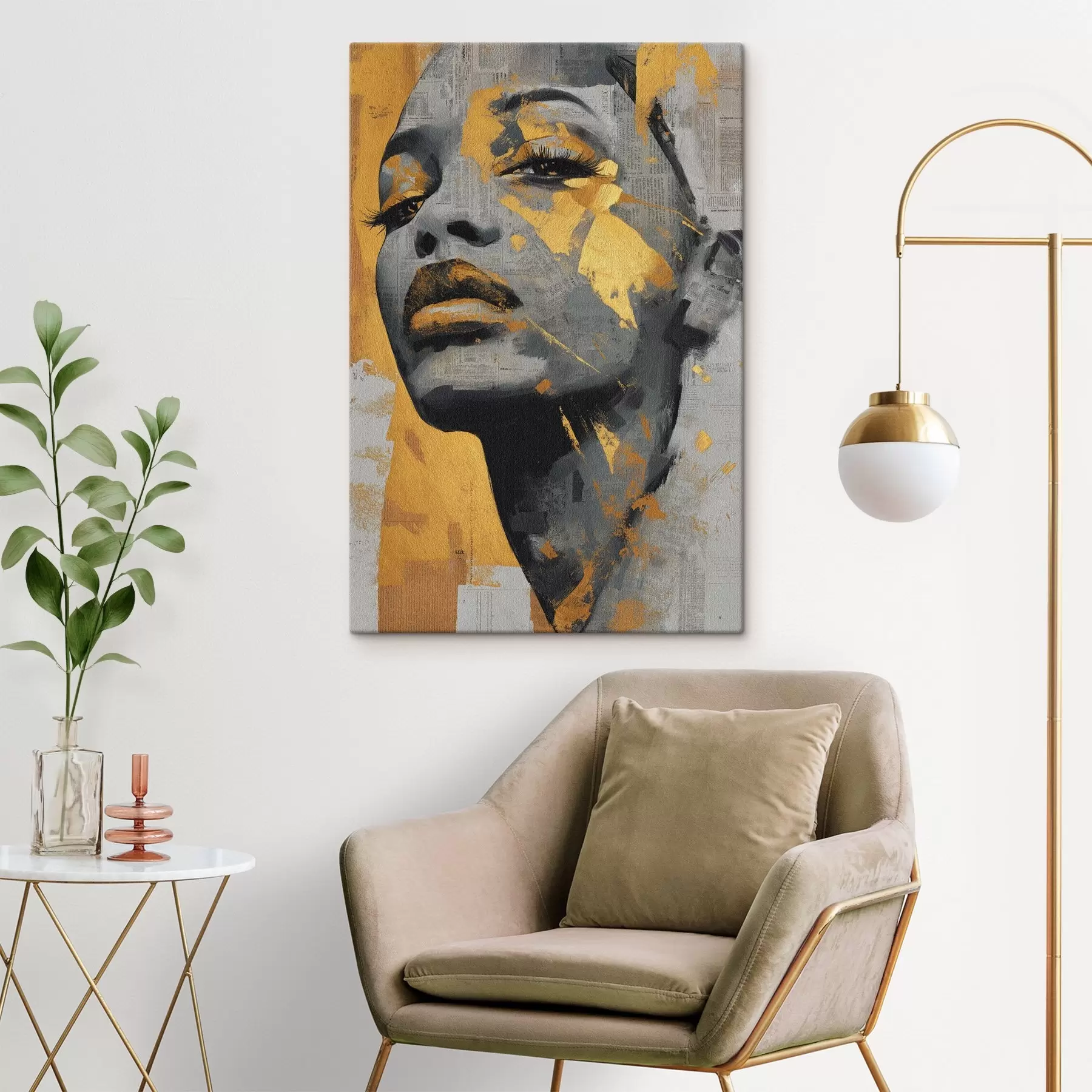 carta da parati Ritratto a tecnica mista con frammenti di giornale e pennellate decorative nr. s45419