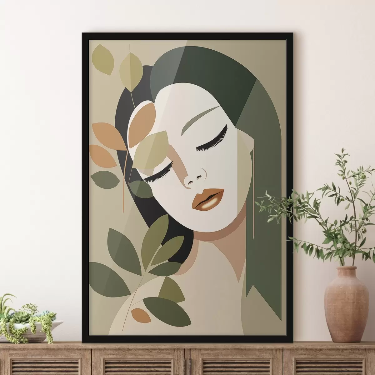 Poster Ragazza con foglie f45388