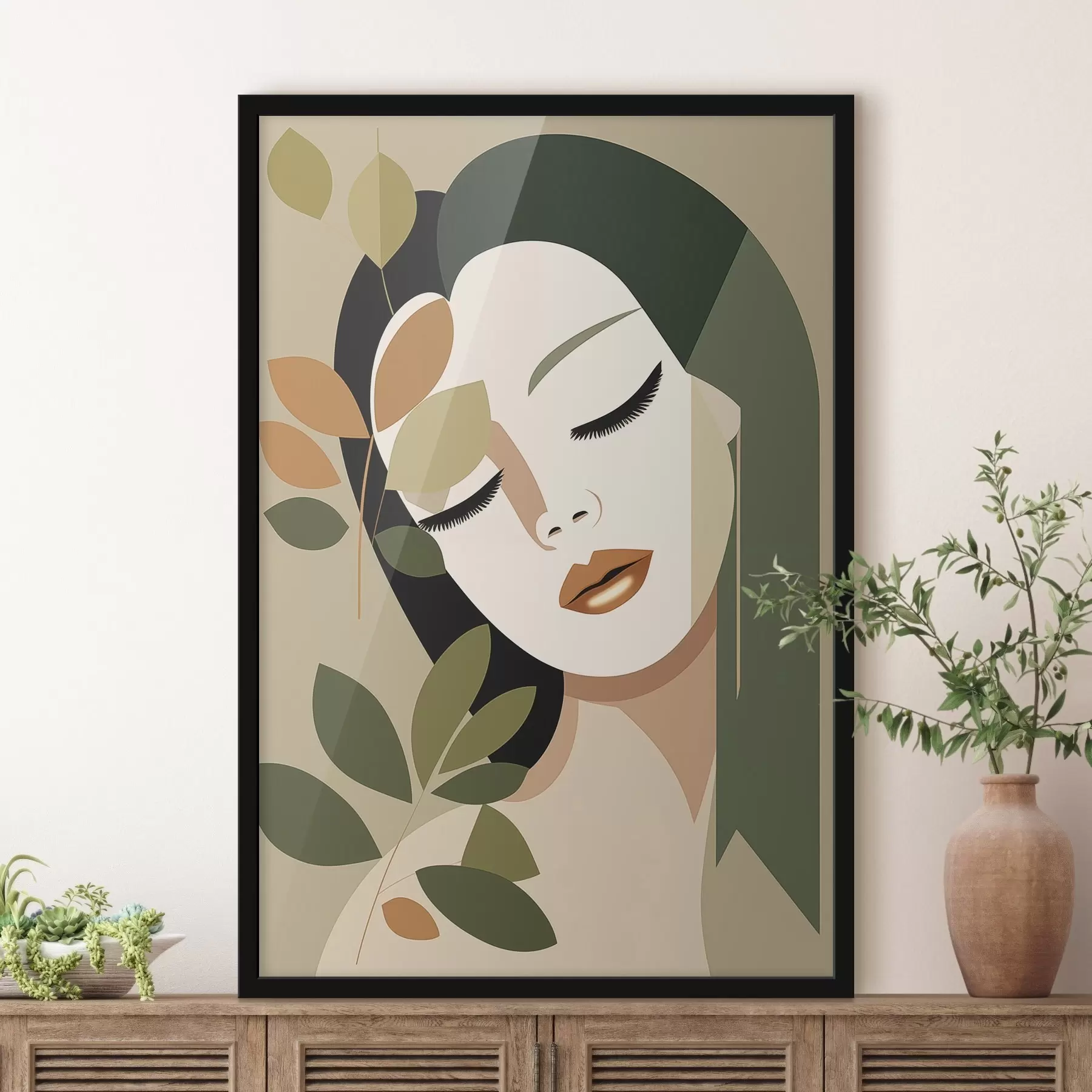 carta da parati Ragazza con foglie nr. f45388