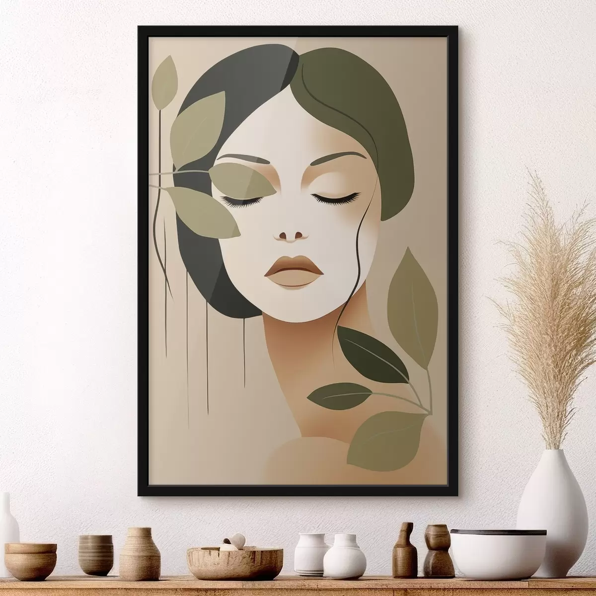 Poster Ragazza con foglie f45390