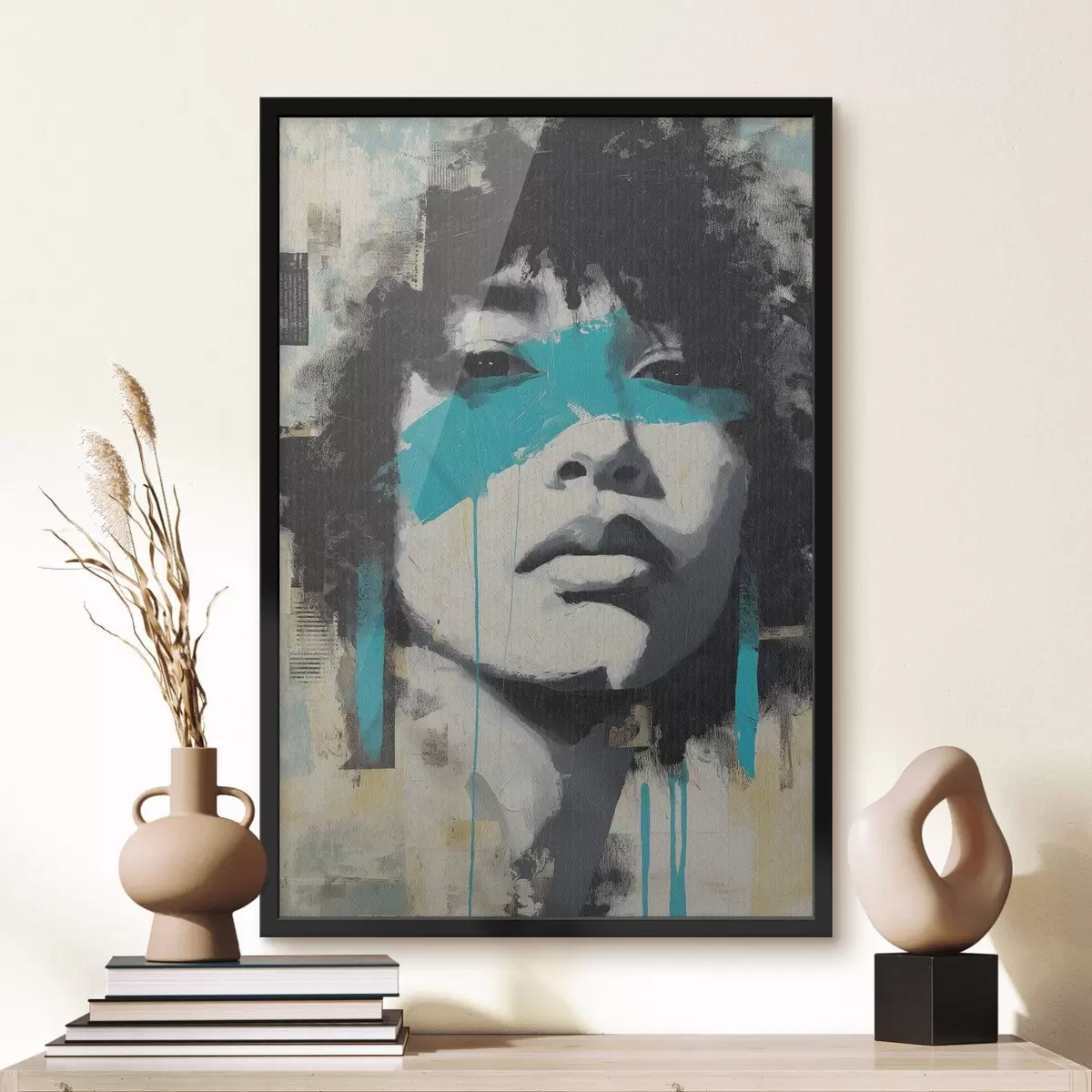 Poster Ritratto a tecnica mista con frammenti di colore e texture f45417