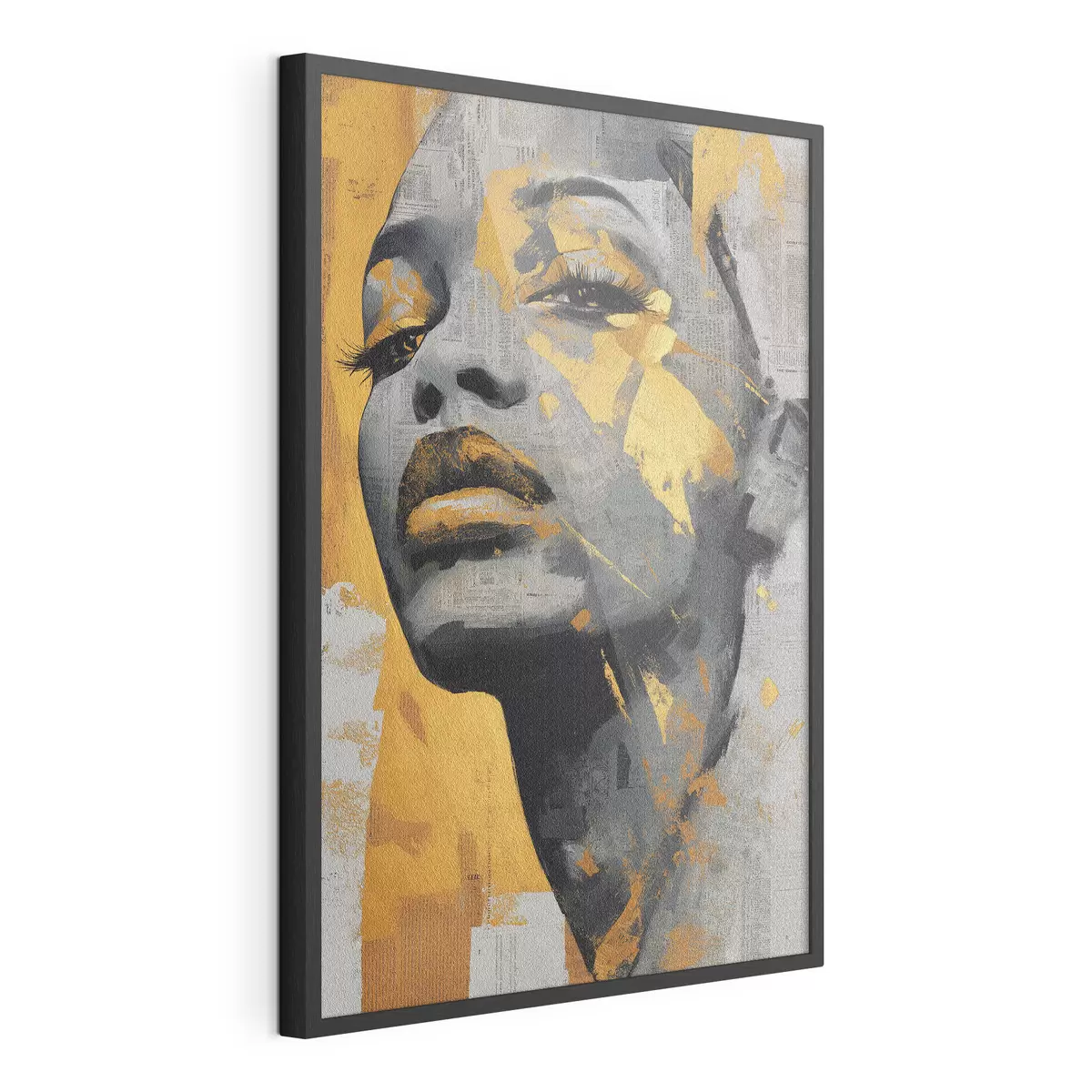 Poster Ritratto a tecnica mista con frammenti di giornale e pennellate decorative f45419