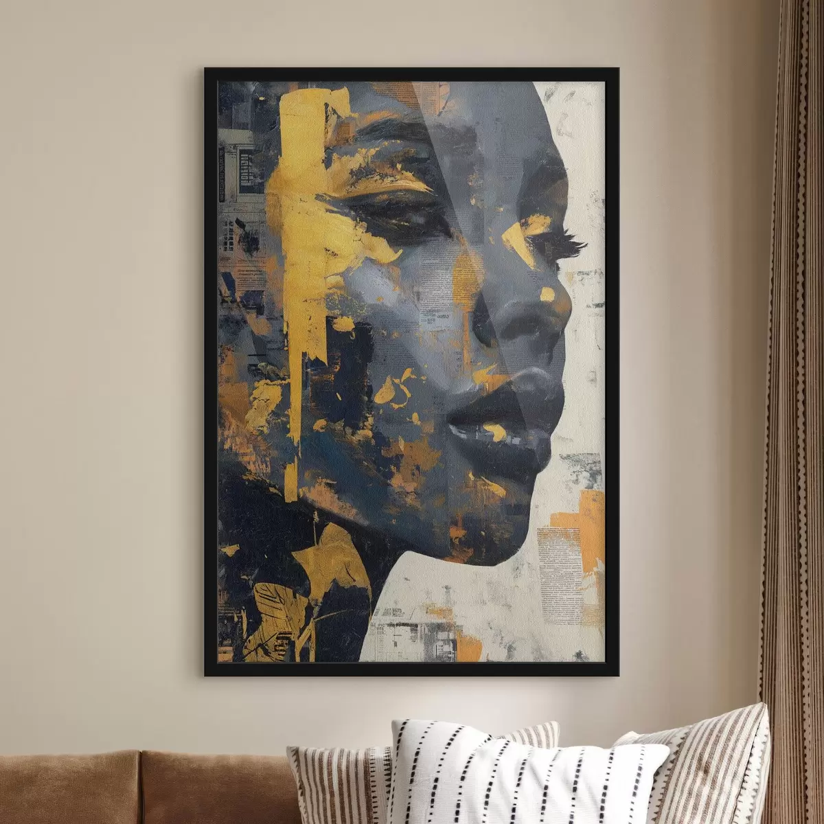 Poster Ritratto a tecnica mista con frammenti di giornale e pennellate decorative f45420