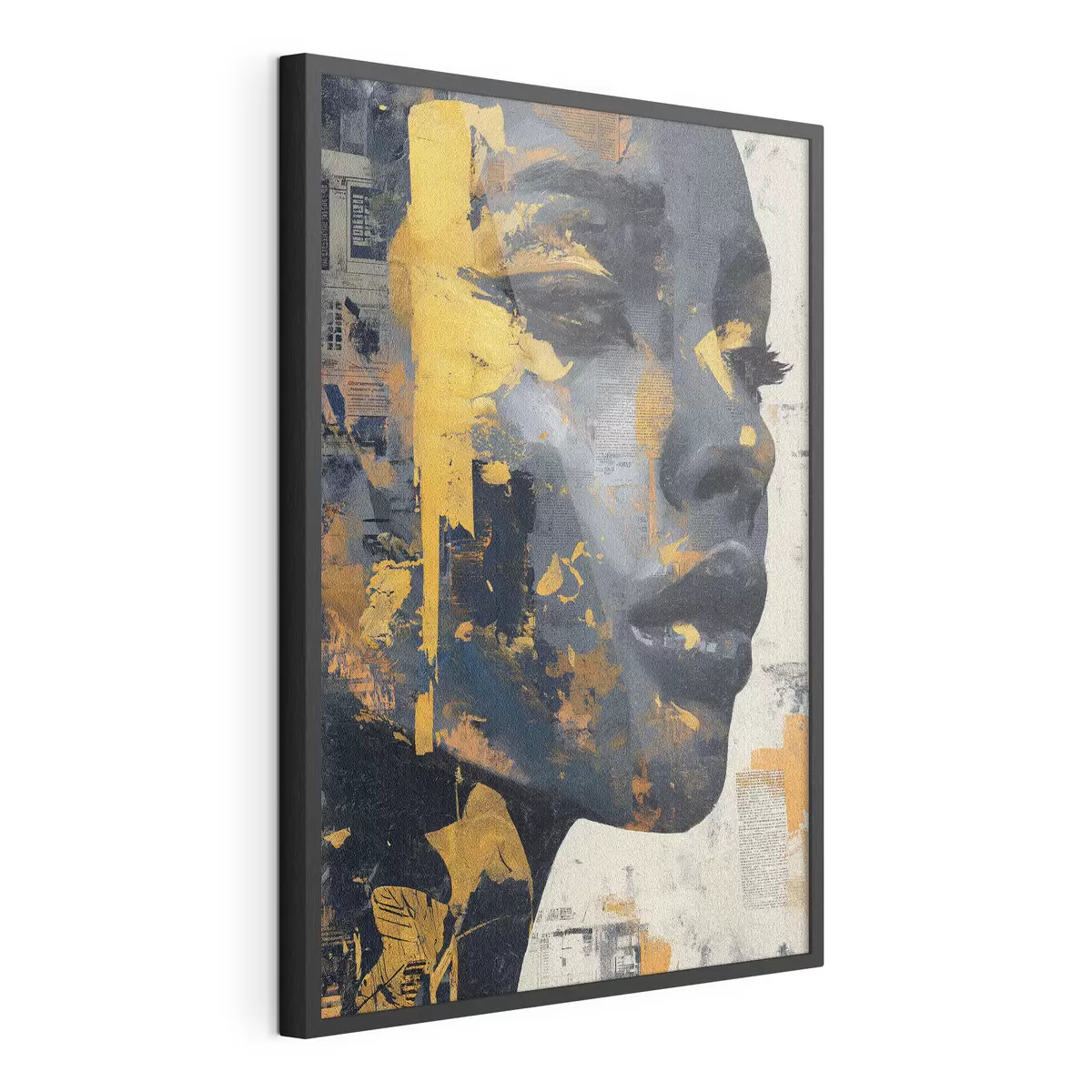 Poster Ritratto a tecnica mista con frammenti di giornale e pennellate decorative f45420