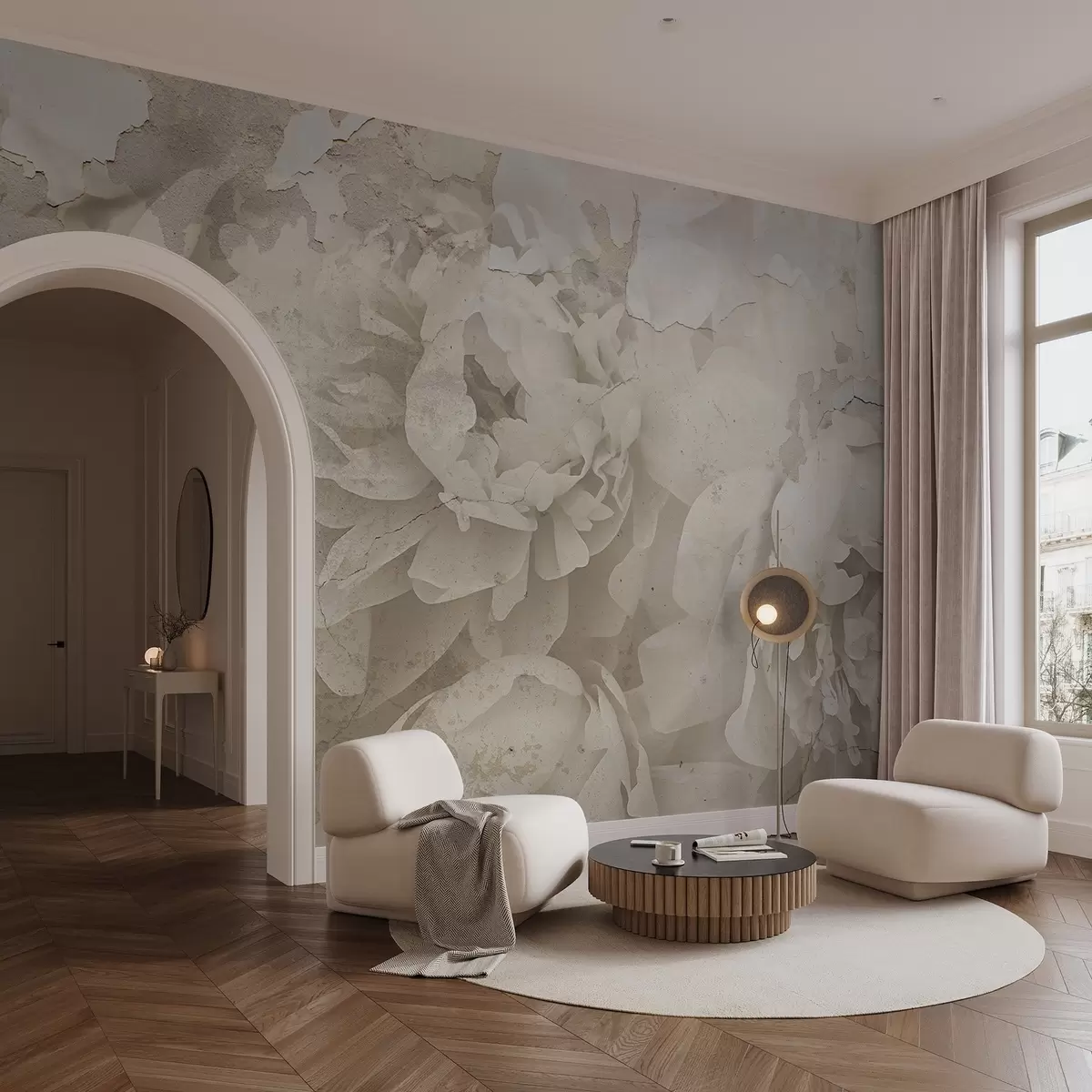 carta da parati Peonie con struttura in cemento nr. w04407