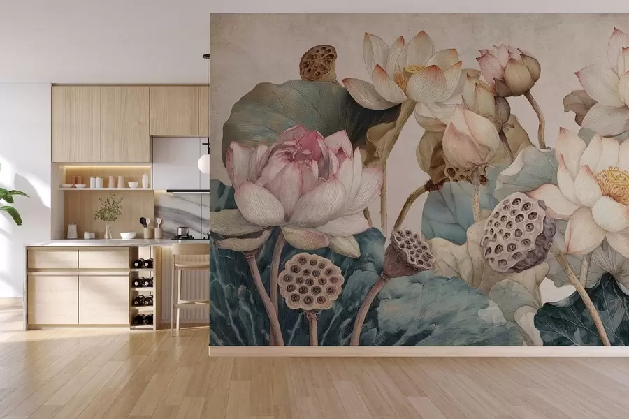 Carta da parati Floreale ninfee a trama larga n. w04309