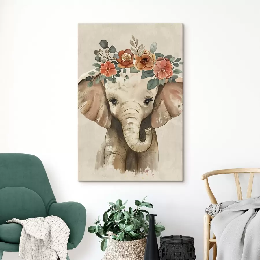 carta da parati Simpatico elefante acquerellato con fiori nr. s45330