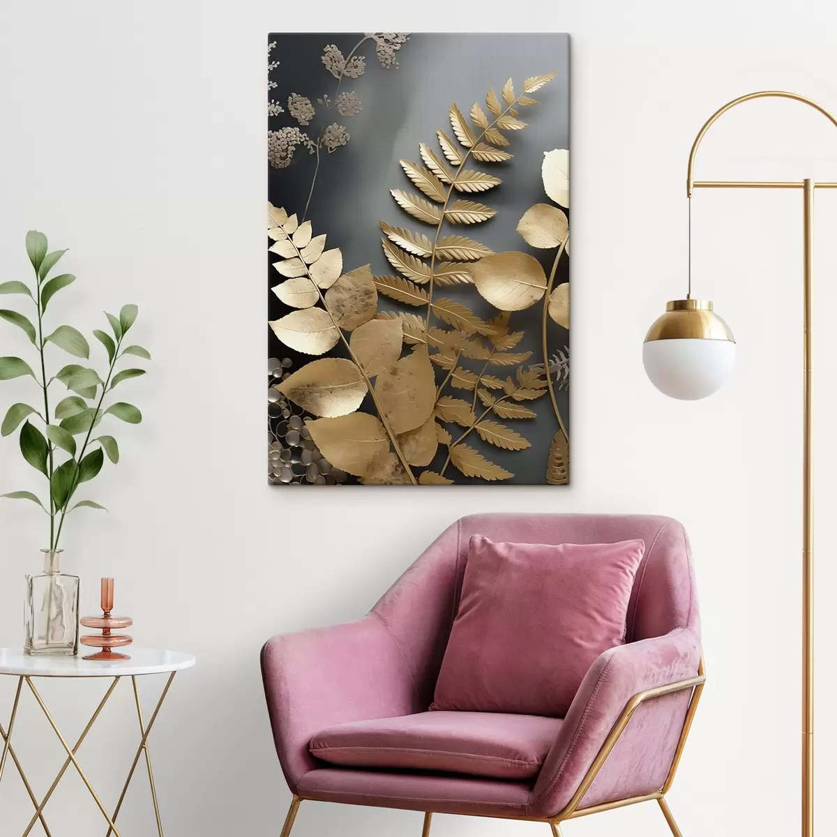 carta da parati Rami di eucalipto e foglie tropicali su sfondo scuro nr. s45333