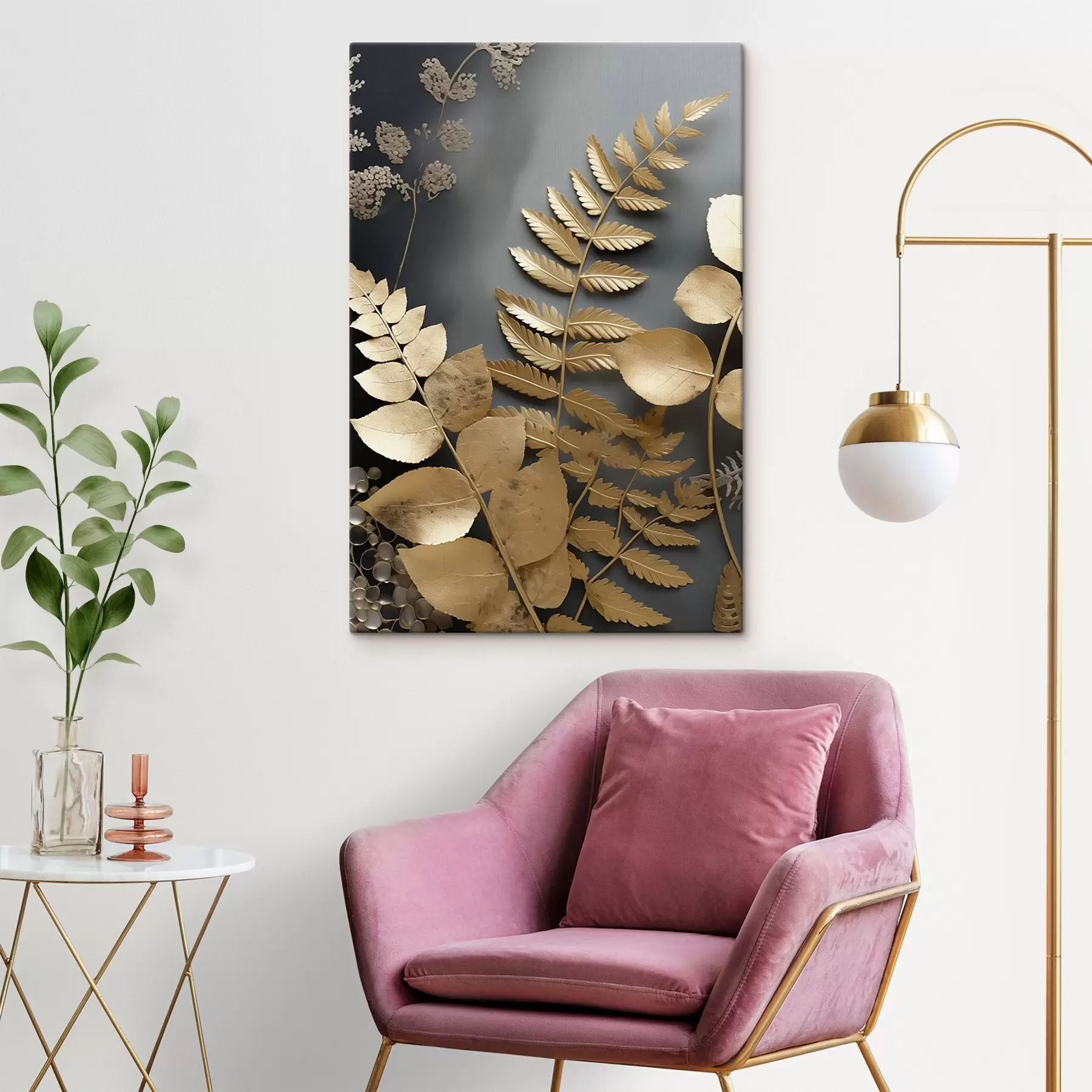 carta da parati Rami di eucalipto e foglie tropicali su sfondo scuro nr. s45333