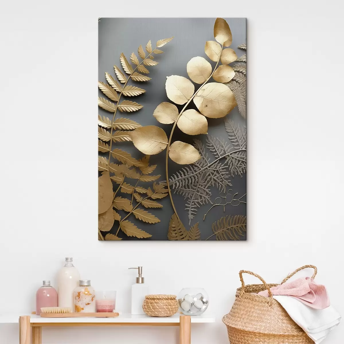 carta da parati Rami di felce ed eucalipto su sfondo scuro nr. s45334