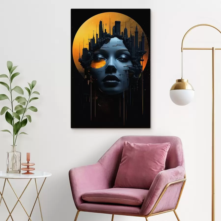 carta da parati Persone, volto di ragazza su sfondo cittadino, astratto nr. s45341