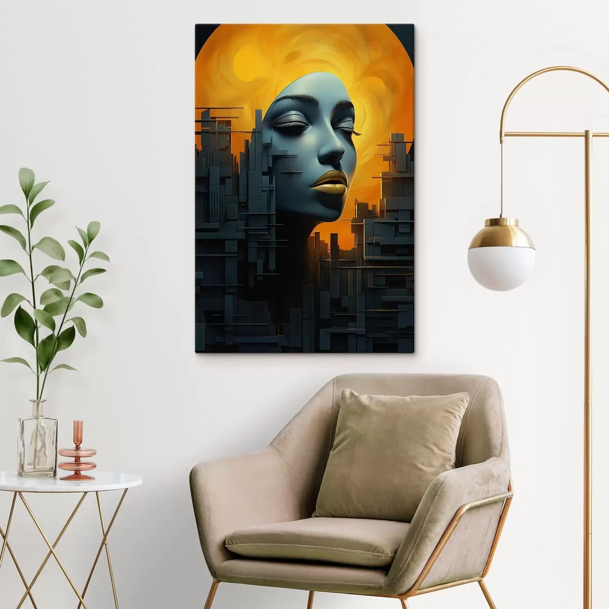 carta da parati Persone, viso di ragazza città su sfondo astratto nr. s45342