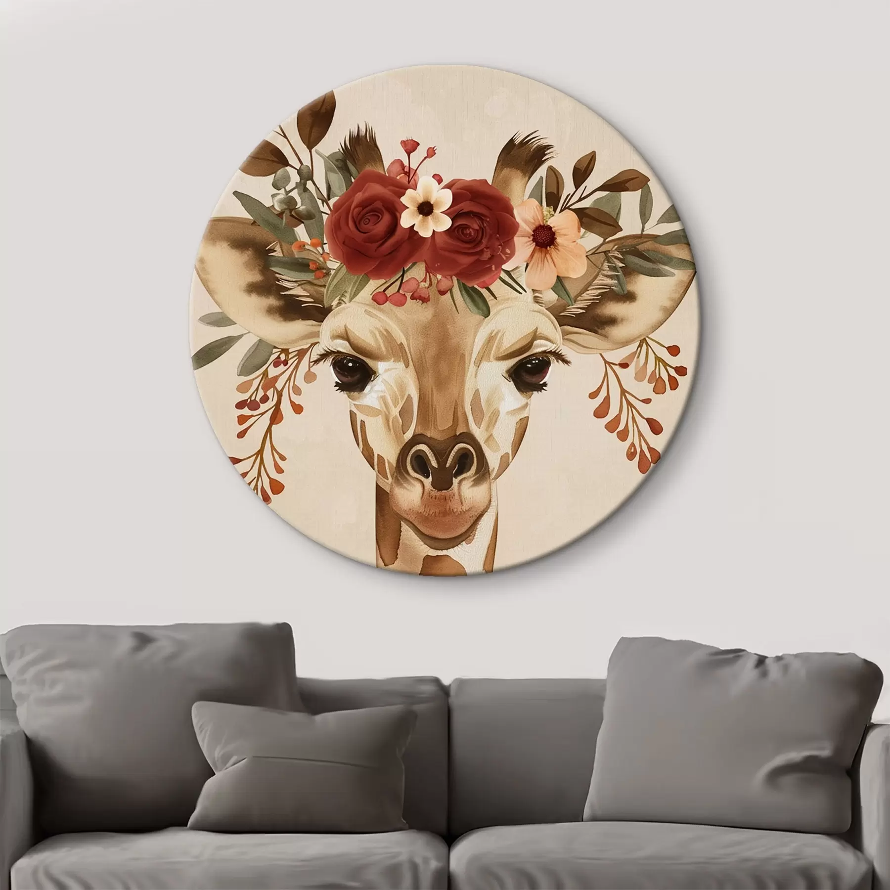 carta da parati Giraffa in stile acquerello con fiori sulla testa nr. r45331