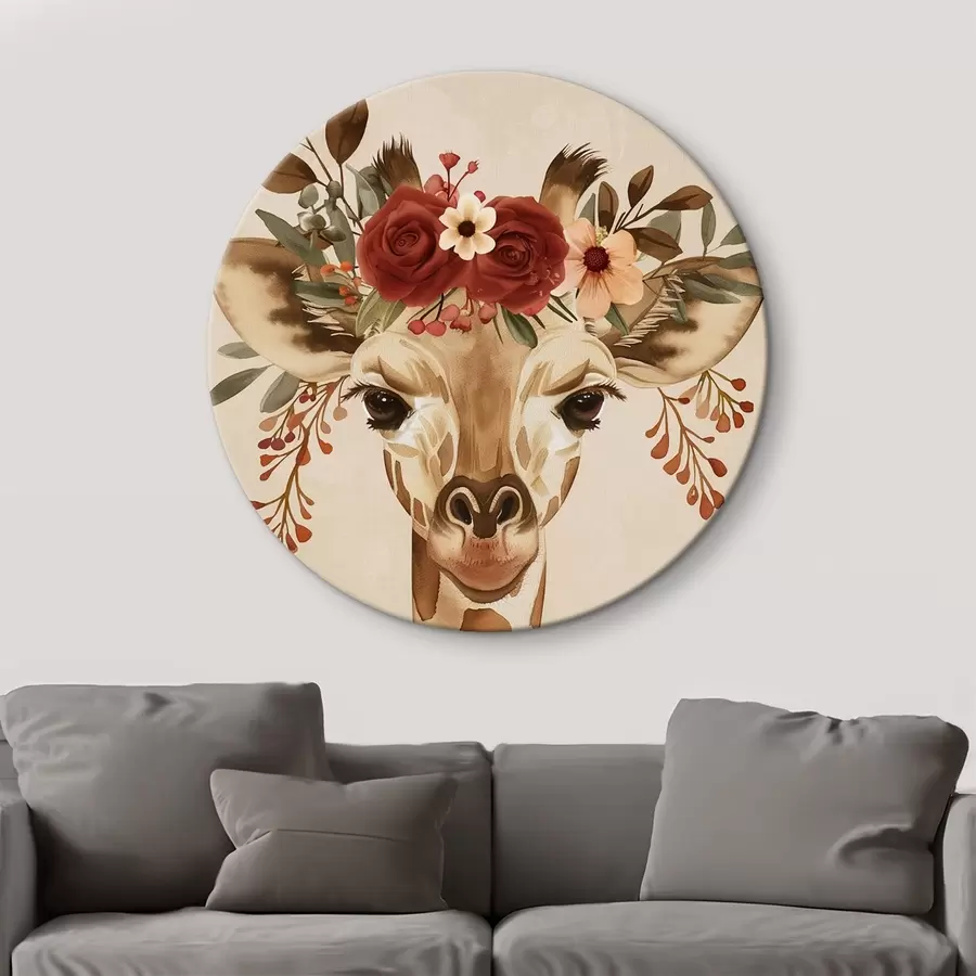 carta da parati Giraffa in stile acquerello con fiori sulla testa nr. r45331