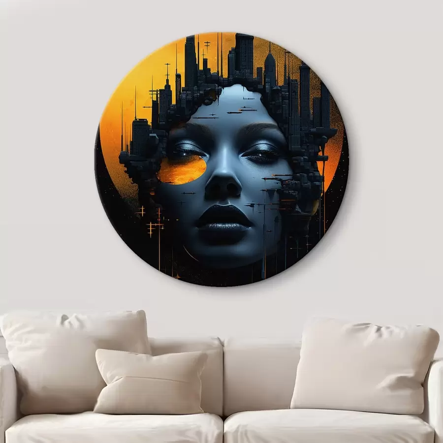 carta da parati Persone, volto di ragazza su sfondo cittadino, astratto nr. r45341