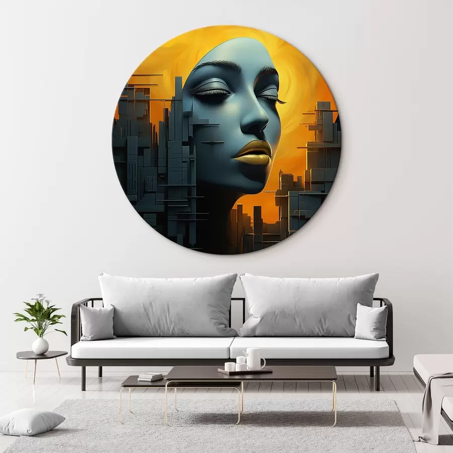 carta da parati Persone, viso di ragazza città su sfondo astratto nr. r45342