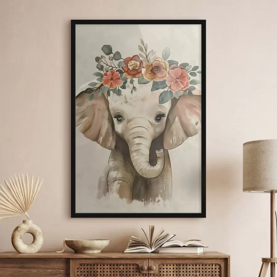 carta da parati Simpatico elefante acquerellato con fiori nr. f45330