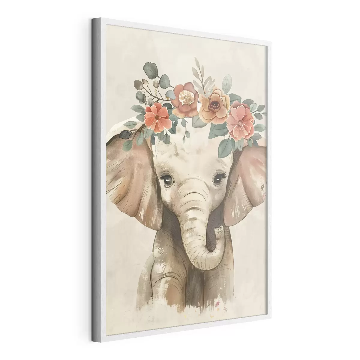 Poster Simpatico elefante acquerellato con fiori f45330