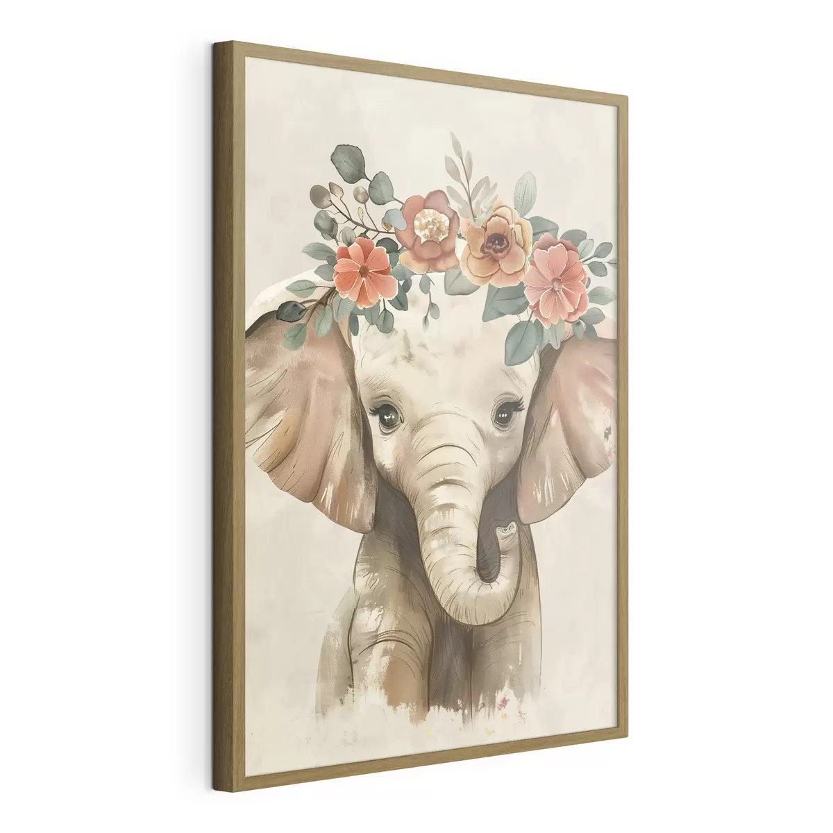 Poster Simpatico elefante acquerellato con fiori f45330