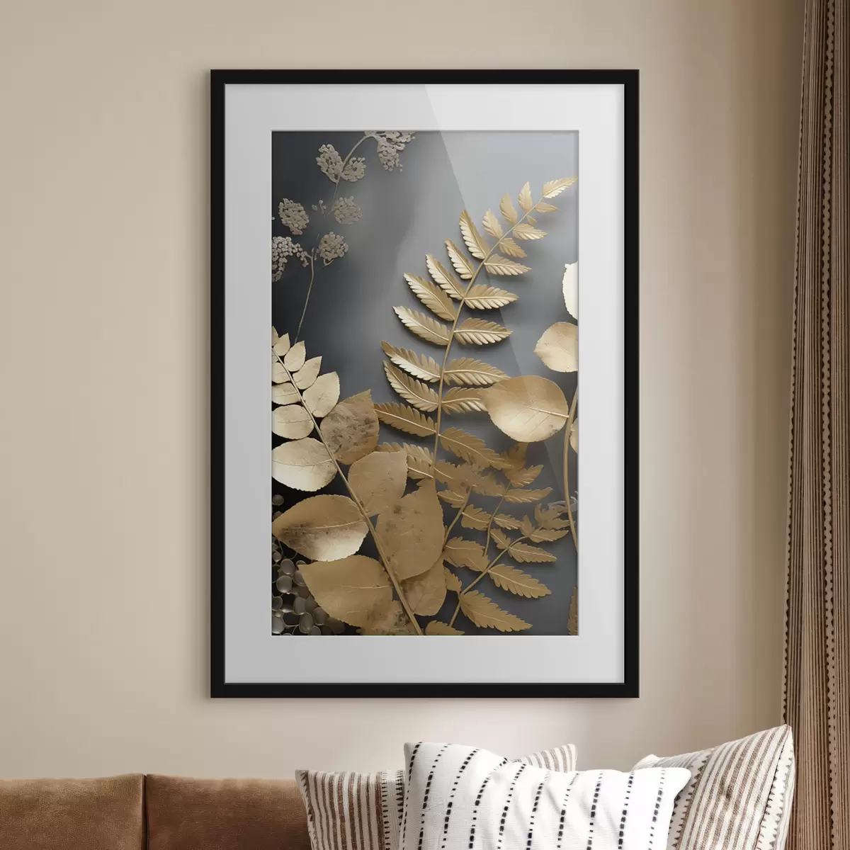 Poster Rami di eucalipto e foglie tropicali su sfondo scuro f45333