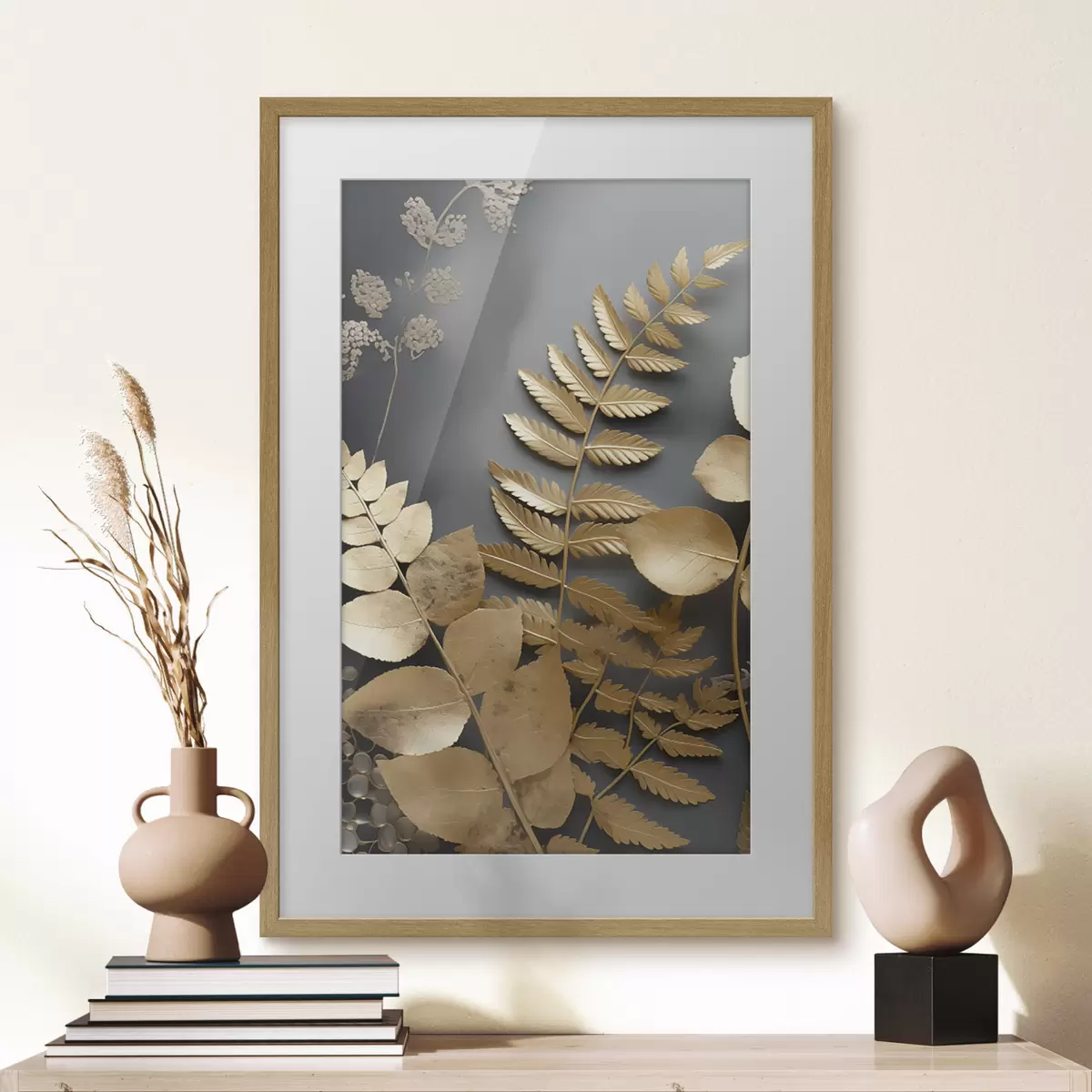 Poster Rami di eucalipto e foglie tropicali su sfondo scuro f45333