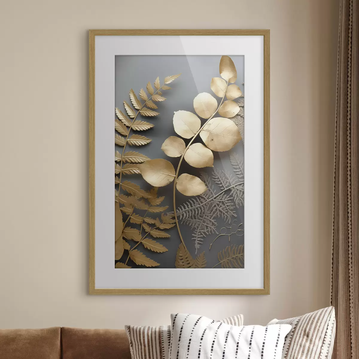 Poster Rami di felce ed eucalipto su sfondo scuro f45334